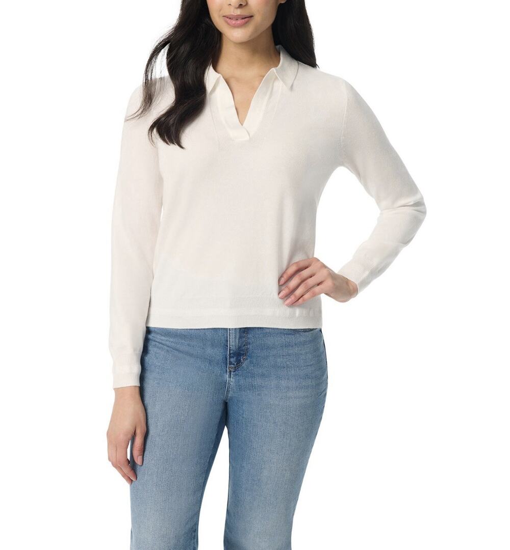 Gloria Vanderbilt Amity Polo Sweater L NWT Vintage White Johnny Collar V-Neck